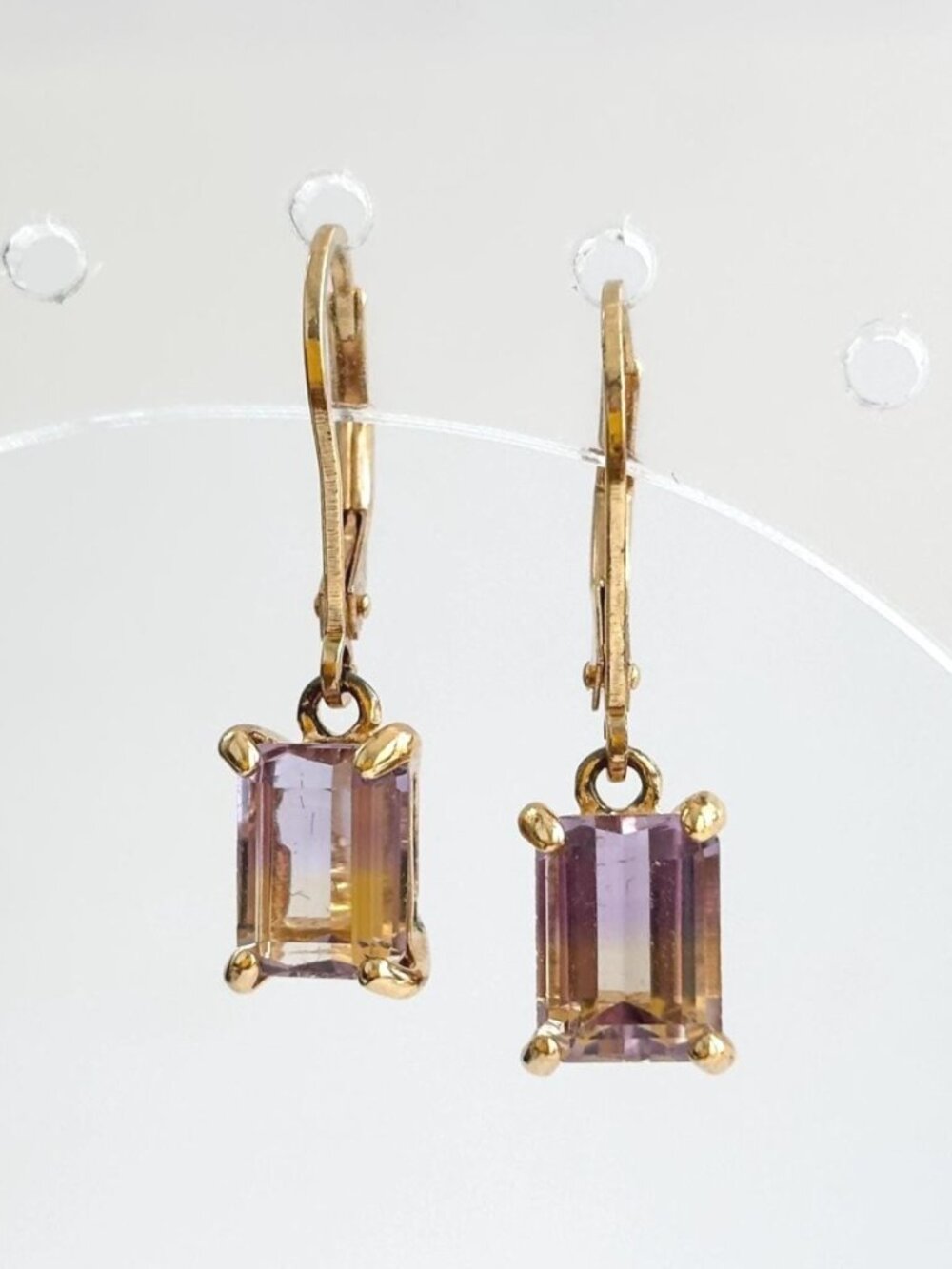 Ametrine Gemstone Dual Toned Gold Overlay Sterling Silver 925 Vintage Earrings